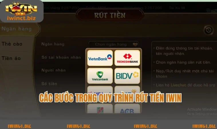 Các bước trong quy trình rút tiền Iwin